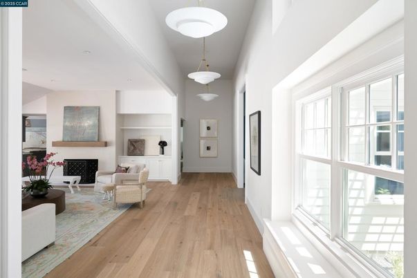Fireplace, Interior, Living room, Pendant Lights, Wood Texture Flooring