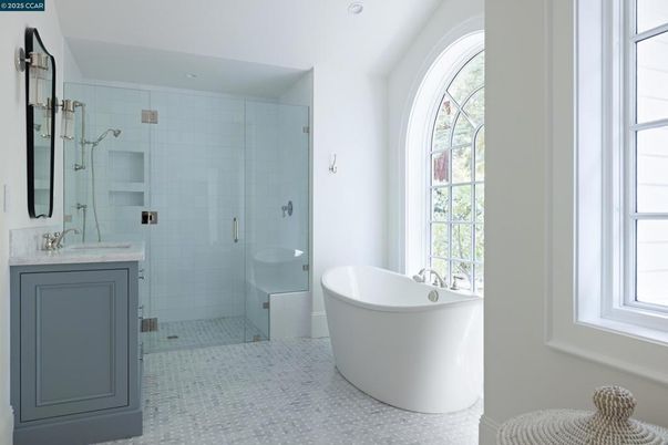 Bathroom, Dual Sink Vanities, Free Standing Baths, Glass Shower, Interior, Recessed Lighting