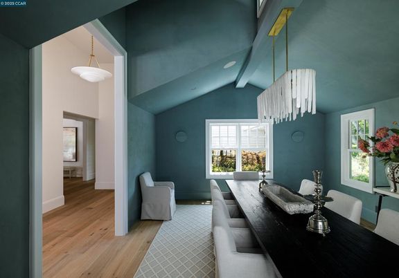 Dining room, Interior, Pendant Lights, Wood Texture Flooring