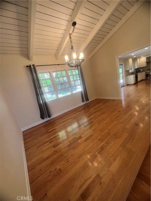 Empty room, Interior, Kitchen, Pendant Lights, Wood Texture Flooring