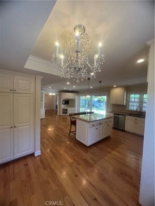 Chandelier, Interior, Kitchen, Recessed Lighting, Wood Texture Flooring