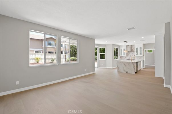 Interior, Kitchen, Marble Walls, Pendant Lights, Recessed Lighting, Wood Texture Flooring