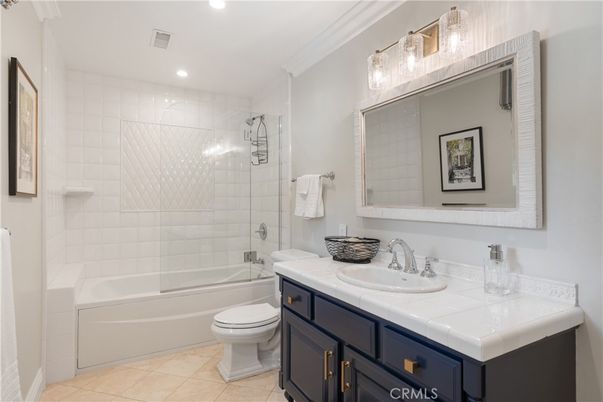 Bathroom, Glass Shower, Interior, Recessed Lighting, Tile Countertops