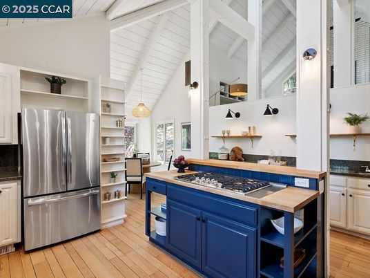 Interior, Kitchen, Pendant Lights, Stainless Steel Appliances, Wood Texture Flooring