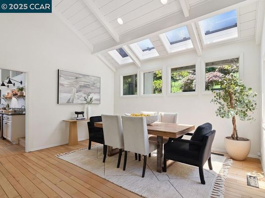 Dining room, Interior, Recessed Lighting, Wood Texture Flooring