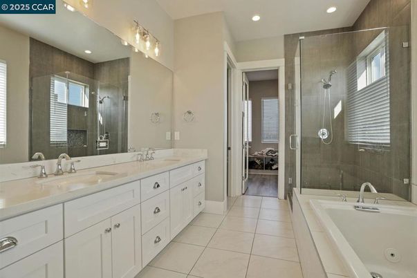 Bathroom, Dual Sink Vanities, Glass Shower, Interior, Recessed Lighting
