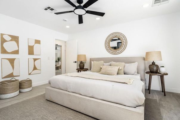 Bedroom, Interior, Recessed Lighting, Wood Texture Flooring