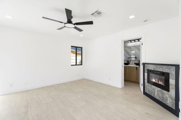 Empty room, Fireplace, Interior, Recessed Lighting
