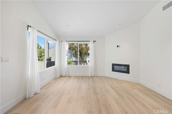 Empty room, Fireplace, Interior, Recessed Lighting, Wood Texture Flooring
