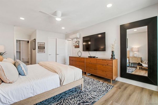 Bedroom, Interior, Recessed Lighting, Wood Texture Flooring