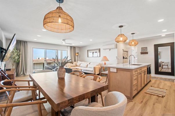 Dining room, Interior, Kitchen, Living room, Pendant Lights, Recessed Lighting, Wood Texture Flooring