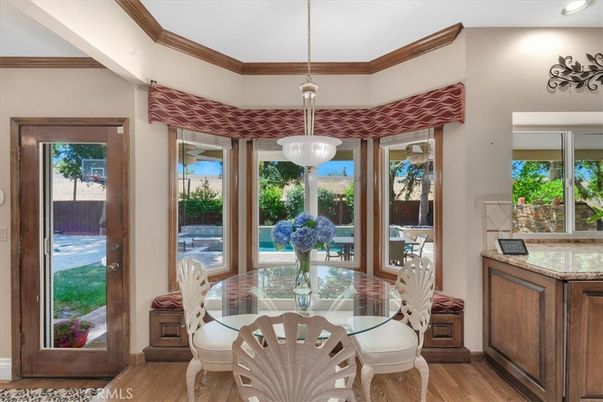 Dining room, Interior, Pendant Lights, Wood Texture Flooring