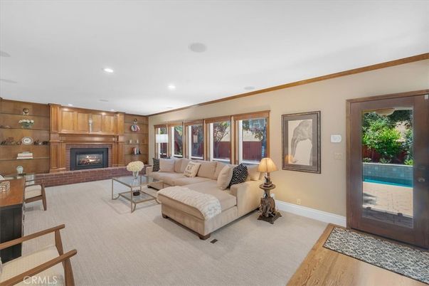 Fireplace, Interior, Living room, Recessed Lighting, Wood Texture Flooring, Wooden Walls