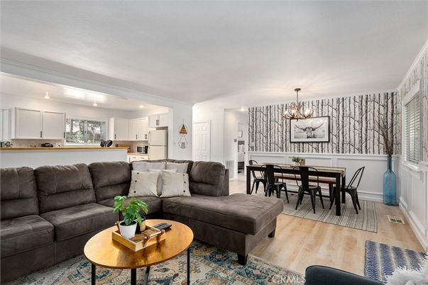 Chandelier, Dining room, Interior, Kitchen, Living room, Wood Texture Flooring