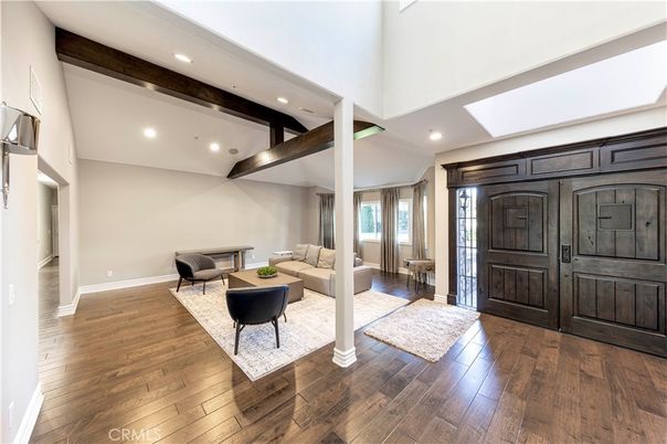 Interior, Living room, Recessed Lighting, Wooden Beams, Wood Texture Flooring