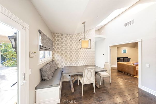 Dining room, Interior, Pendant Lights, Wood Texture Flooring
