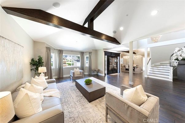 Interior, Living room, Recessed Lighting, Wooden Beams, Wood Texture Flooring