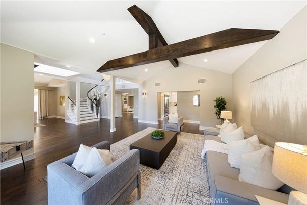Interior, Living room, Recessed Lighting, Wooden Beams, Wood Texture Flooring