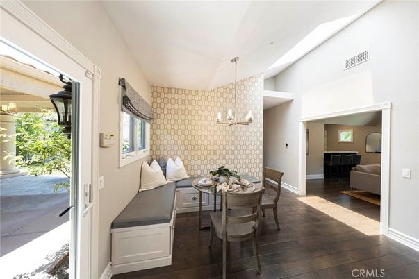 Dining room, Interior, Pendant Lights, Wood Texture Flooring