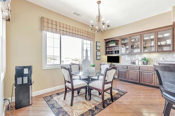 Chandelier, Dining room, Interior, Wood Texture Flooring