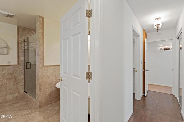 Bathroom, Glass Shower, Interior, Wood Texture Flooring