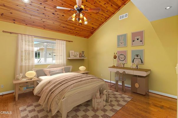 Bedroom, Interior, Recessed Lighting, Wooden Ceilings, Wood Texture Flooring