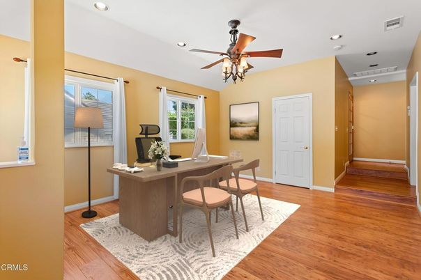 Home Office, Interior, Recessed Lighting, Wood Texture Flooring