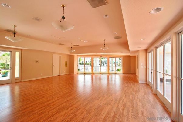 Empty room, Interior, Pendant Lights, Recessed Lighting, Wood Texture Flooring