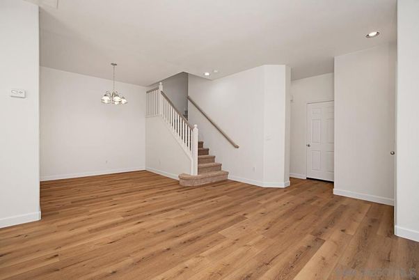 Chandelier, Empty room, Interior, Recessed Lighting, Wood Texture Flooring