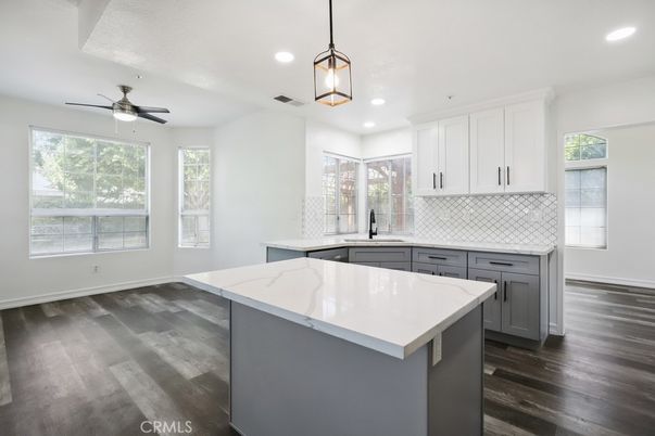 Interior, Kitchen, Pendant Lights, Recessed Lighting, Wood Texture Flooring