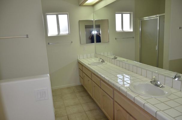 Bathroom, Dual Sink Vanities, Glass Shower, Interior, Tile Countertops