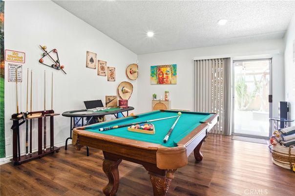Billiard Table, Game Room, Interior, Recessed Lighting, Wood Texture Flooring