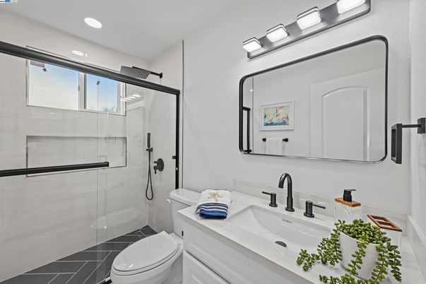 Bathroom, Glass Shower, Interior, Recessed Lighting