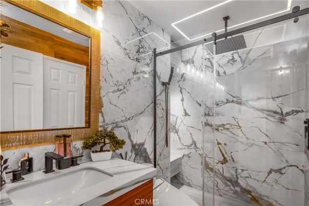 Bathroom, Glass Shower, Interior, Marble Walls