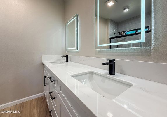 Bathroom, Dual Sink Vanities, Interior, Wood Texture Flooring