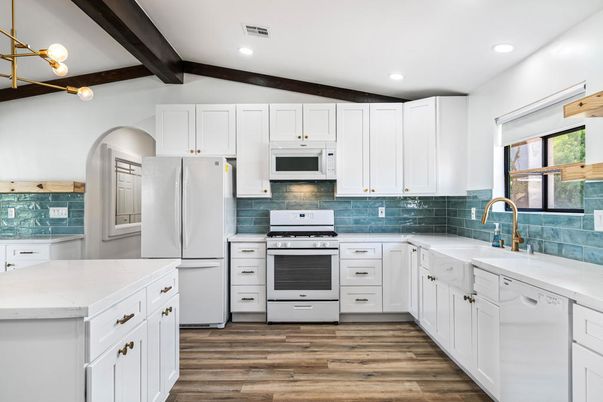 Interior, Kitchen, Recessed Lighting, Wooden Beams, Wood Texture Flooring