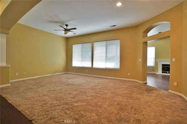 Empty room, Fireplace, Interior, Recessed Lighting, Wood Texture Flooring