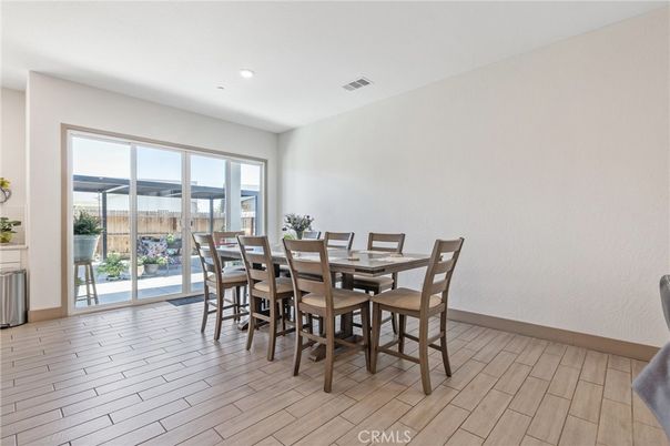 Dining room, Interior, Recessed Lighting, Wood Texture Flooring