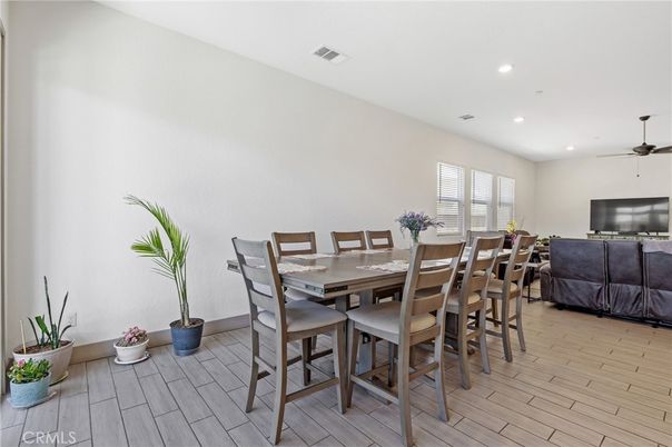 Dining room, Interior, Recessed Lighting, Wood Texture Flooring