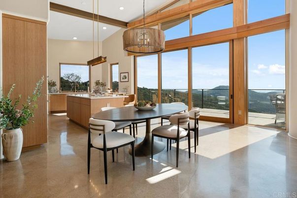 Dining room, Interior, Pendant Lights, Recessed Lighting, Water, Wooden Beams