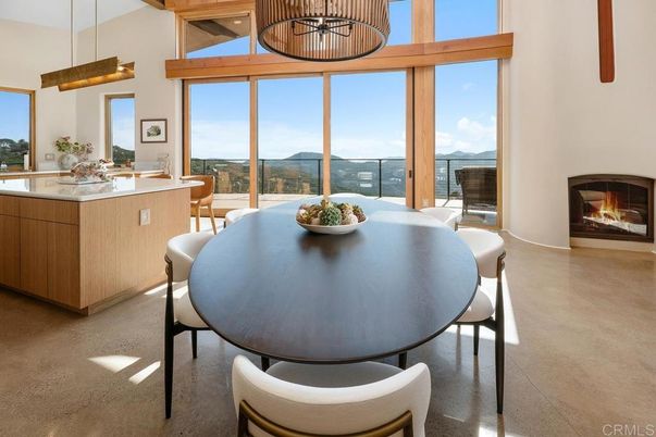 Dining room, Fireplace, Interior, Pendant Lights