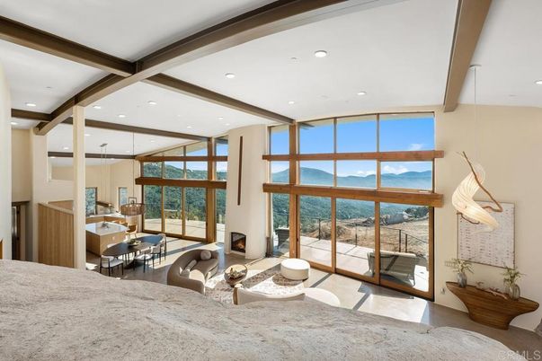 Dining room, Fireplace, Interior, Living room, Recessed Lighting, Wooden Beams