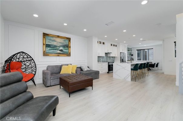 Interior, Kitchen, Living room, Recessed Lighting, Stainless Steel Appliances, Wood Texture Flooring