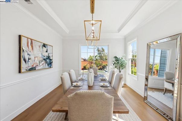 Dining room, Interior, Pendant Lights, Wood Texture Flooring