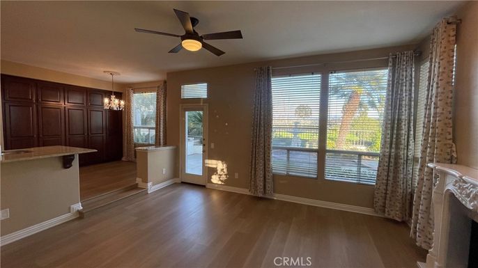 Chandelier, Empty room, Fireplace, Interior, Pendant Lights, Wood Texture Flooring