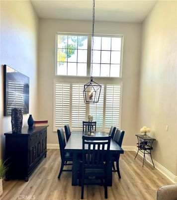 Dining room, Interior, Pendant Lights, Wood Texture Flooring