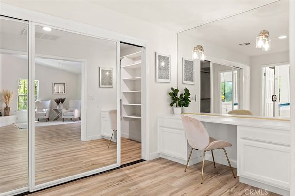 Home Office, Interior, Recessed Lighting, Wood Texture Flooring