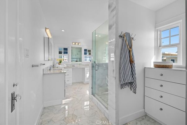 Bathroom, Glass Shower, Interior, Marble, Recessed Lighting
