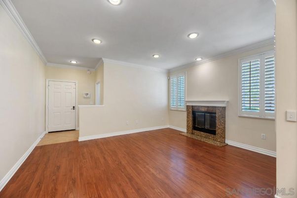 Empty room, Fireplace, Interior, Recessed Lighting, Wood Texture Flooring