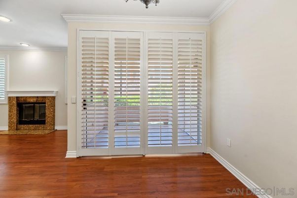 Empty room, Fireplace, Interior, Recessed Lighting, Wood Texture Flooring